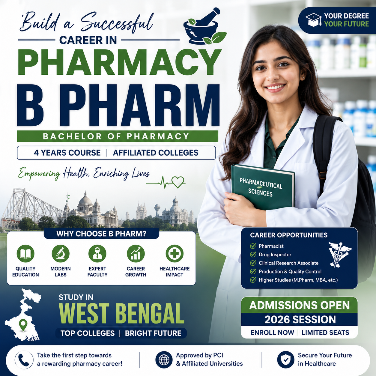 B Pharm Admission in West Bengal 2026 – Top Pharmacy Colleges, Eligibility, Fees and Career Opportunities