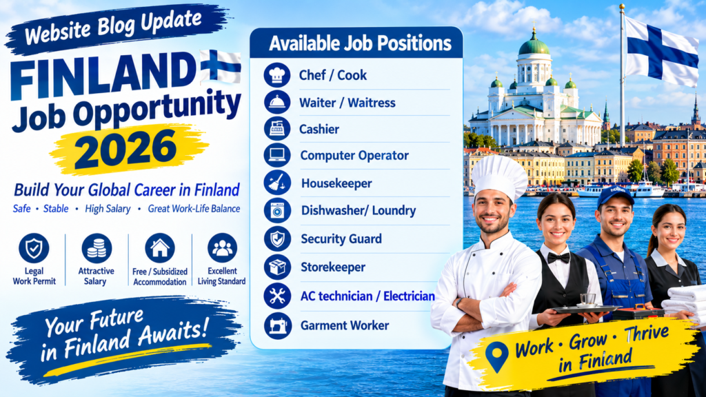 Skilled professionals working in hotels, restaurants, warehouses, and technical industries in Finland under work visa opportunities